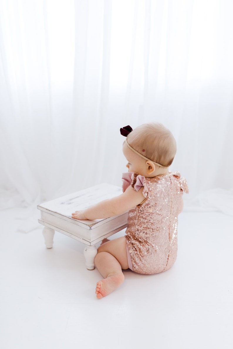 Rose Gold Sequin Leotard, First Birthday Dress, Cake Smash Outfit, Dance Outfit, Blush Pink Iridescent Jumper 