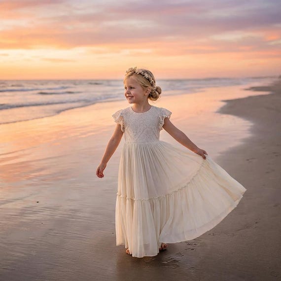 knee length dresses for ladies The Lauren Ivory Flower Girl Dress – Nicolette's Couture main image 0