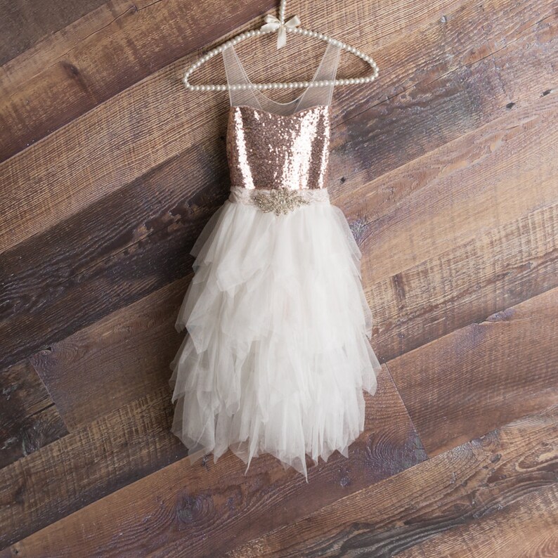 Rose Gold Flower Girl Dress Rustic White Wedding Gown Etsy Ireland