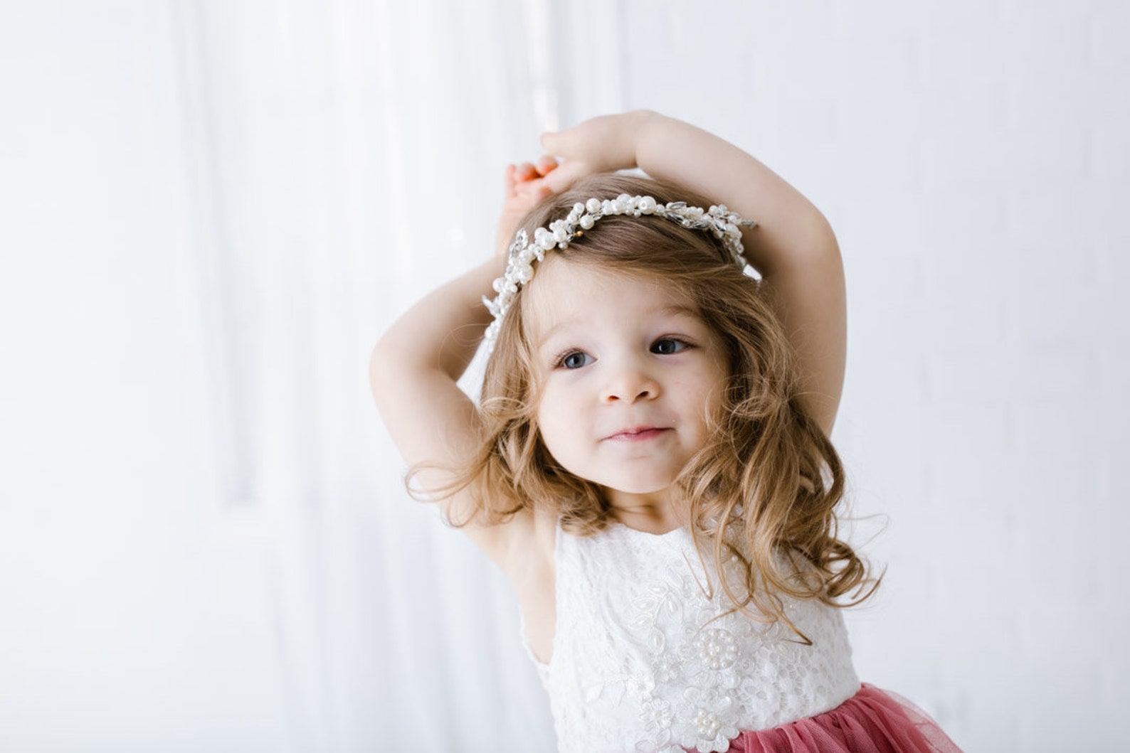 White Lace Infant Flower Girl Dress Dusty Rose Tulle Wedding Etsy
