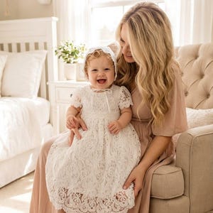 Newborn Lace Christening Gown for Baby Girl, Elegant Baptism Dress, White Blessing Day Outfit, Infant Dedication Ceremony Dress image 2