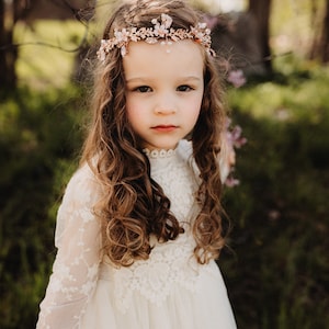 Boho Lace Flower Girl Dress, Bohemian Ivory Tulle Wedding Dress, Rustic Lace Dress, Boho Christening Gown, Baptism Dress, Communion image 5