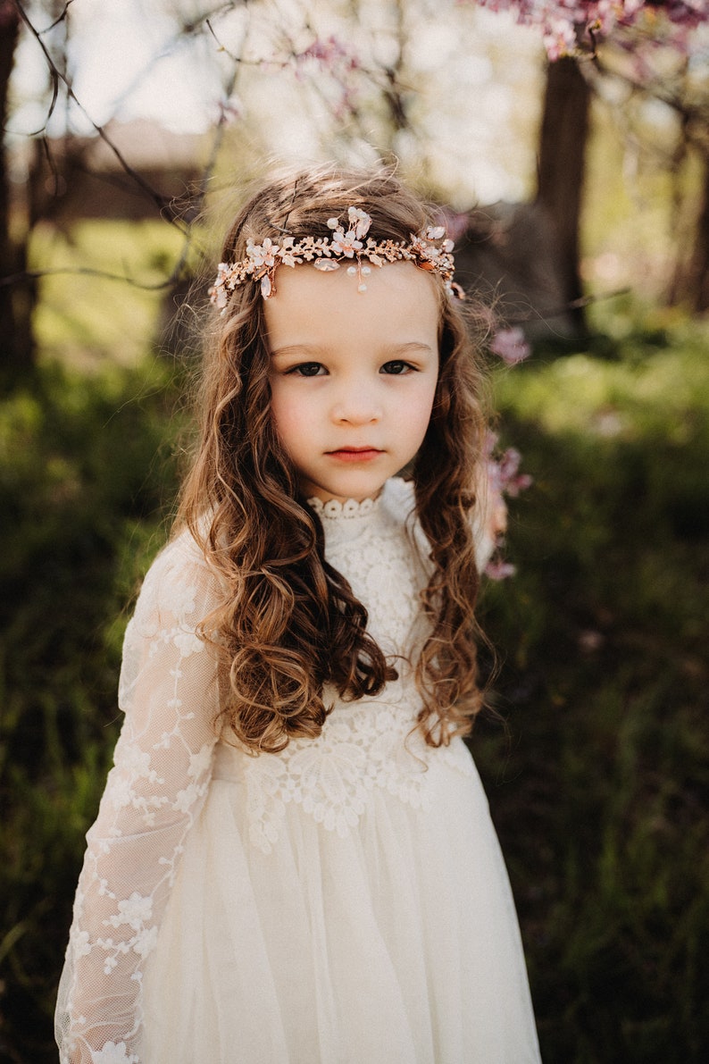 Boho Lace Flower Girl Dress, Bohemian Ivory Tulle Wedding Dress, Rustic Lace Dress, Boho Christening Gown, Baptism Dress, Communion image 5