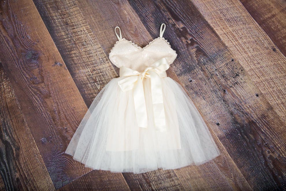 Ivory Tulle Flower Girl Dress Backless Cream Sequin Wedding Etsy