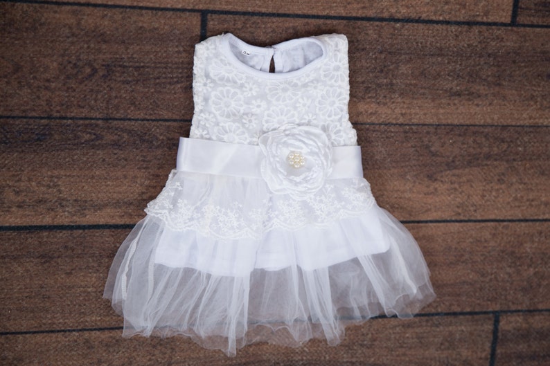 Newborn Cream Lace Baby Dress White Infant Dress Newborn Tulle Flower Girl Dress 24 months Boho Chic 3 months Baptism Christening