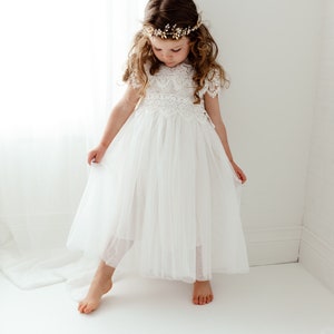 White Lace Christening Gown, Infant Baptism Dress, Unique Baby Boho Dress, Flower Girl Dress image 4