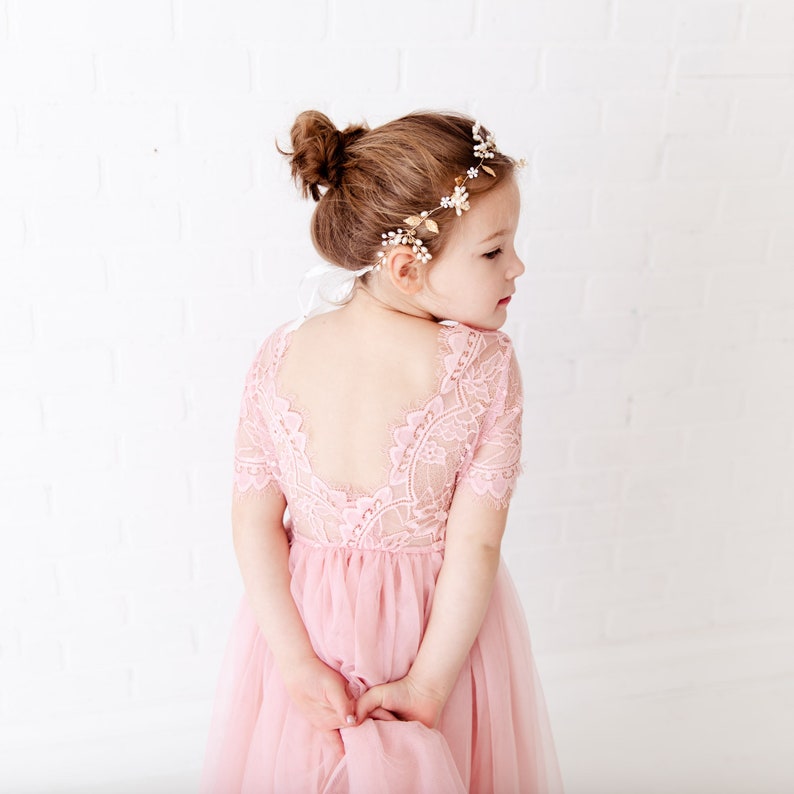 Blush Boho Flower Girl Dress, Rustic Tulle Pink Wedding Dress, Will You Be My Flower Girl Proposal, Bohemian Dresses Erin image 2