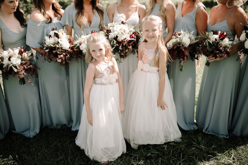 Romantic Tulle Flower Girl Dress, Boho Chic Dresses, Ivory Ball Gown, Rose Gold Sequin Dress image 9