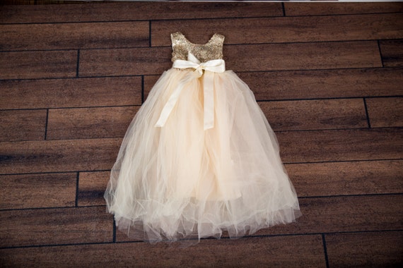 Ivory Cream Flower Girl Dress Gold Sequin Top Floor Length Etsy