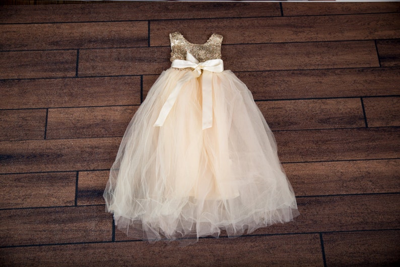 cream and gold flower girl dresses