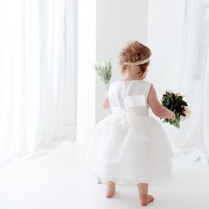 Satin Christening Gown, Newborn Baby Baptism Dress, Tulle Flower Girl Dresses image 9