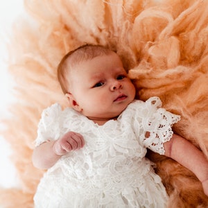 Newborn Lace Christening Gown for Baby Girl, Elegant Baptism Dress, White Blessing Day Outfit, Infant Dedication Ceremony Dress image 14