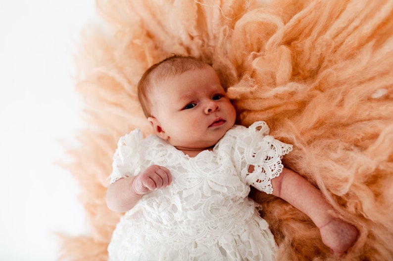 Newborn Lace Christening Gown for Baby Girl, Elegant Baptism Dress, White Blessing Day Outfit, Infant Dedication Ceremony Dress image 14