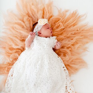 Newborn Lace Christening Gown for Baby Girl, Elegant Baptism Dress, White Blessing Day Outfit, Infant Dedication Ceremony Dress image 6