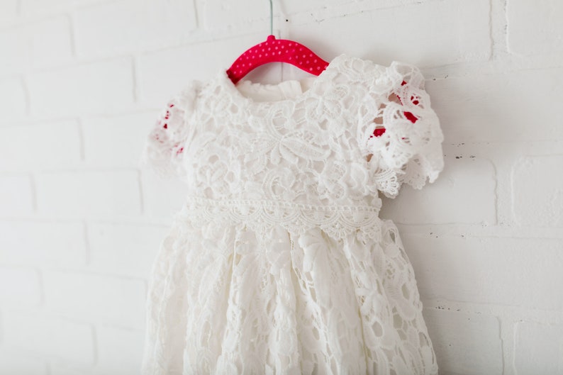 Newborn Lace Christening Gown for Baby Girl, Elegant Baptism Dress, White Blessing Day Outfit, Infant Dedication Ceremony Dress image 9