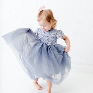 Boho Dusty Blue Gray Flower Girl Dress, Rustic Smoke Blue Tulle, Will You Be My Flower Girl Proposal, Bohemian Dresses, Steel Blue
