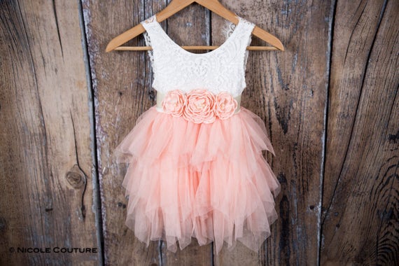 white and blush pink flower girl dresses