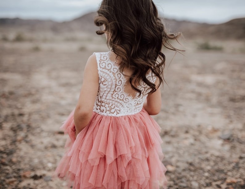 White Lace Infant Flower Girl Dress Dusty Rose Tulle Wedding Etsy