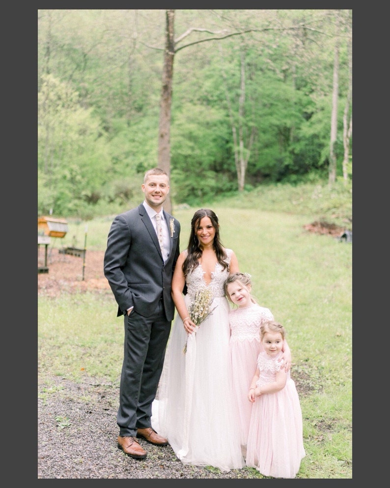 Blush Pink Sienna Dress, Boho Lace Flower Girl Dress for Toddlers, Bohemian Tulle Wedding Gown for Girls image 13