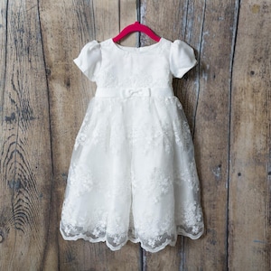 Vestido de bautizo blanco, vestido de bautismo de encaje para bebé, vestido de niña de flores infantiles