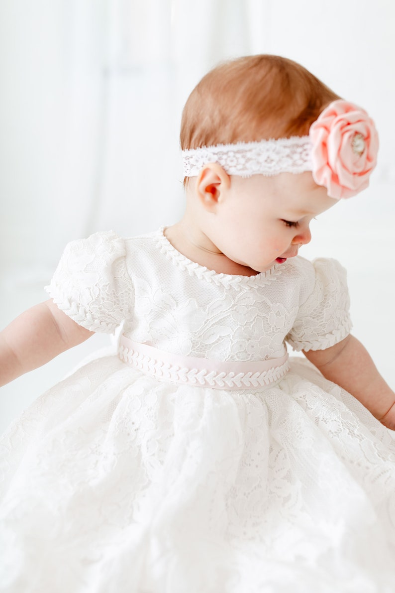 Eve White Lace Christening Gown, Infant Baptism Dress, Unique Baby Boho Dress, Flower Girl image 8