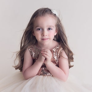 Boho Ivory Flower Girl Dress, Rose Gold Sequin Tulle Wedding Gown, Long Floor Length Ball Gown for Toddlers, Junior Bridesmaid Outfit image 10