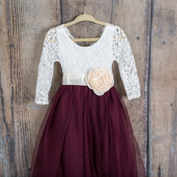 maroon and white flower girl dresses