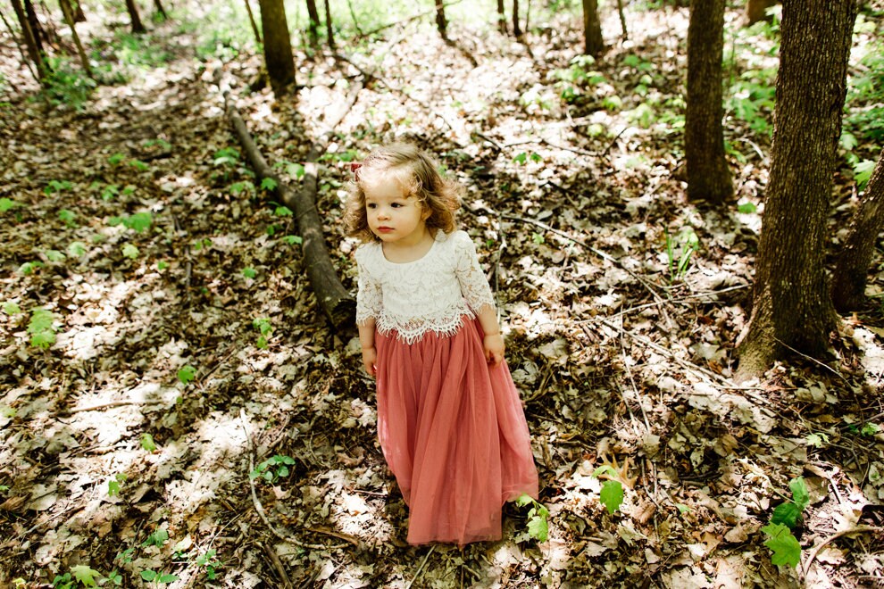 Backless A-line Lace Flower Girl Dress - Dusty-rose Boho Chic Dress For 7-8 Year Olds
