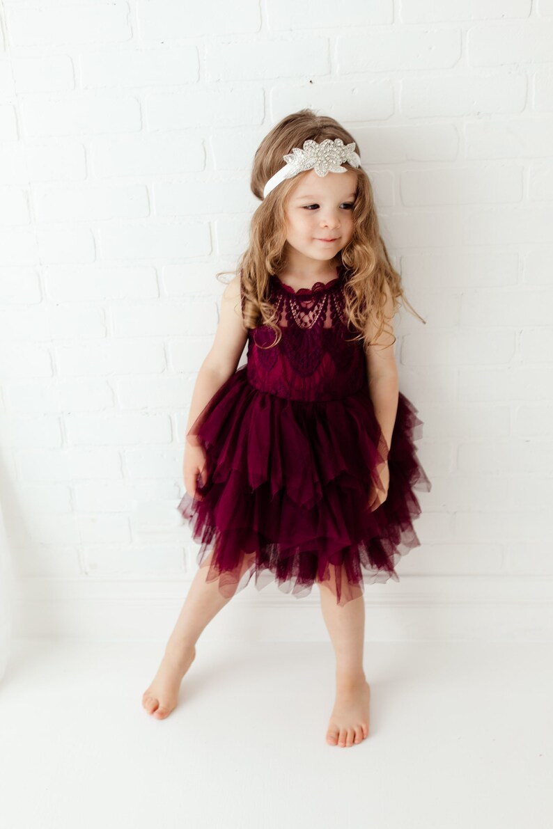 Bohemian Burgundy Flower Girl Dress Wine Tulle Flower Girl Etsy