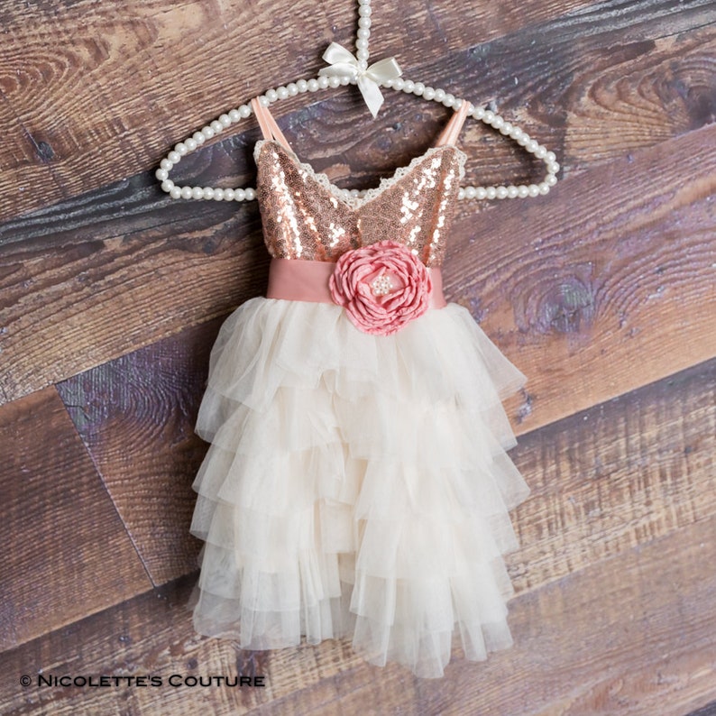 Rose Gold Sequin Dress Ivory Tulle Flower Girl Dress Etsy