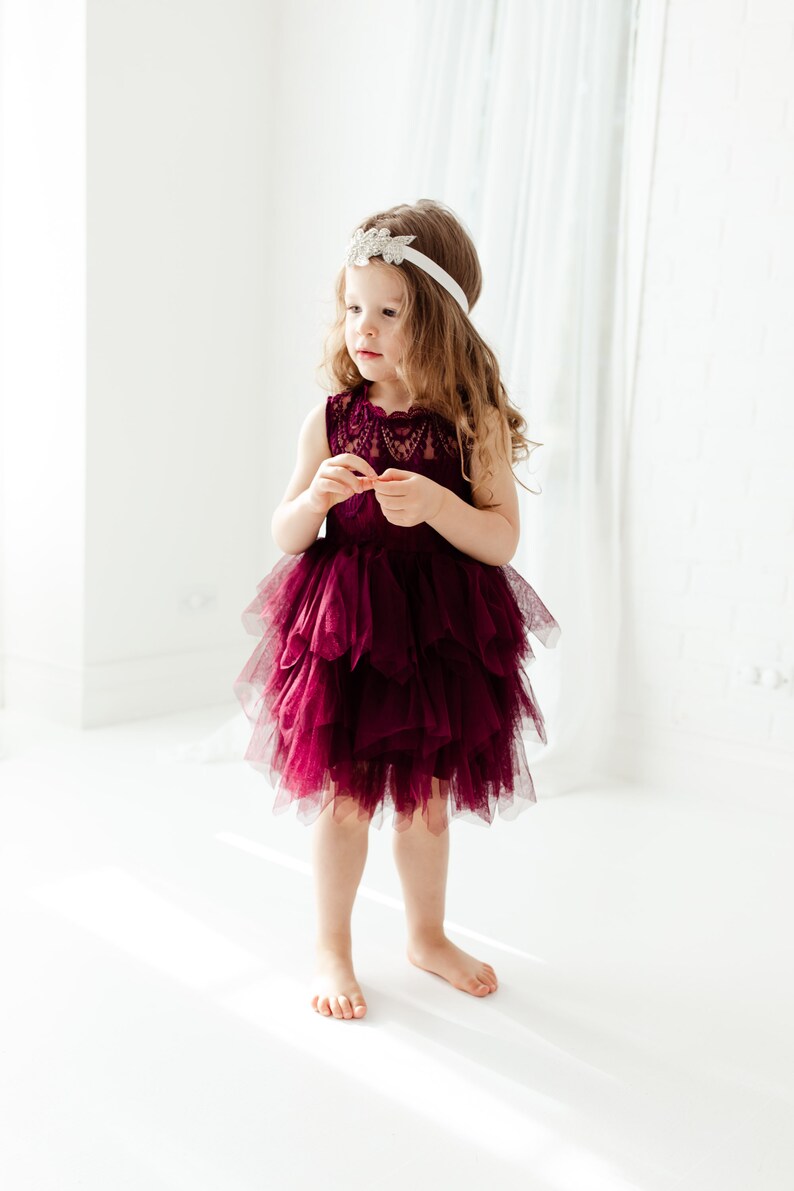 Bohemian Burgundy Flower Girl Dress Wine Tulle Flower Girl Etsy