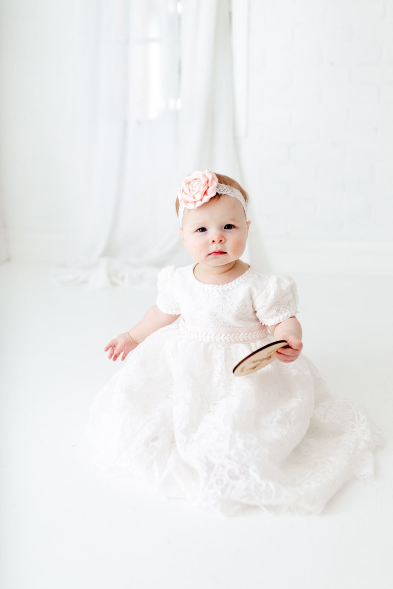 Eve White Lace Christening Gown, Infant Baptism Dress, Unique Baby Boho Dress, Flower Girl image 7