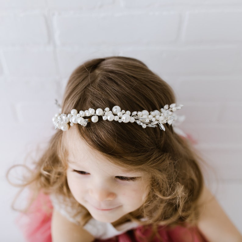 Kelly Pearl Wedding Headband, Flower Halo, Floral Turban, Toddler Bohemian Bridal Hairpiece image 6