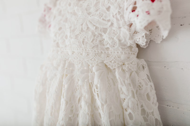 Newborn Lace Christening Gown for Baby Girl, Elegant Baptism Dress, White Blessing Day Outfit, Infant Dedication Ceremony Dress image 8