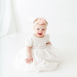 White Lace Baptismal Gown, Infant Christening Dress, Unique Baby Girl Boho Dress, Flower Girl image 9