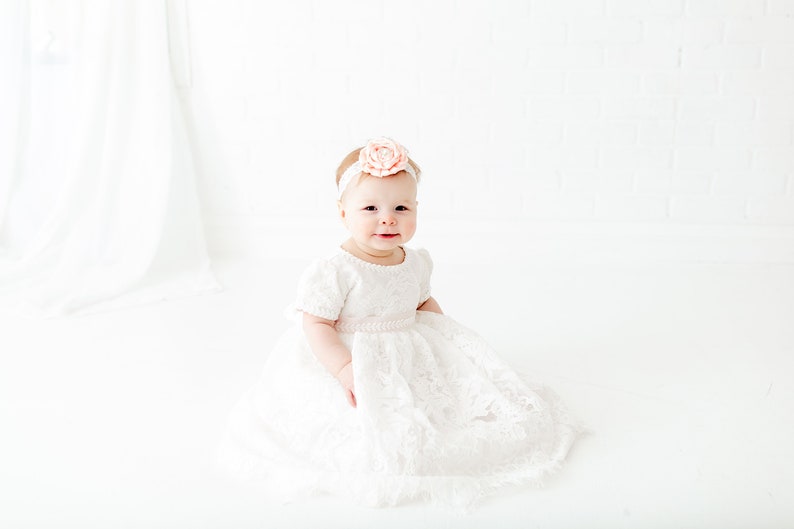 White Lace Christening Gown, Infant Baptism Dress, Unique Baby Boho Dress, Flower Girl image 2