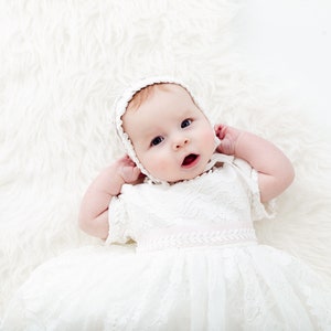 White Lace Baptismal Gown, Infant Christening Dress, Unique Baby Girl Boho Dress, Flower Girl image 3