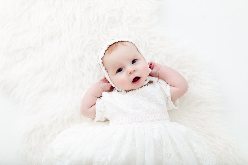 White Lace Baptismal Gown, Infant Christening Dress, Unique Baby Girl Boho Dress, Flower Girl image 3