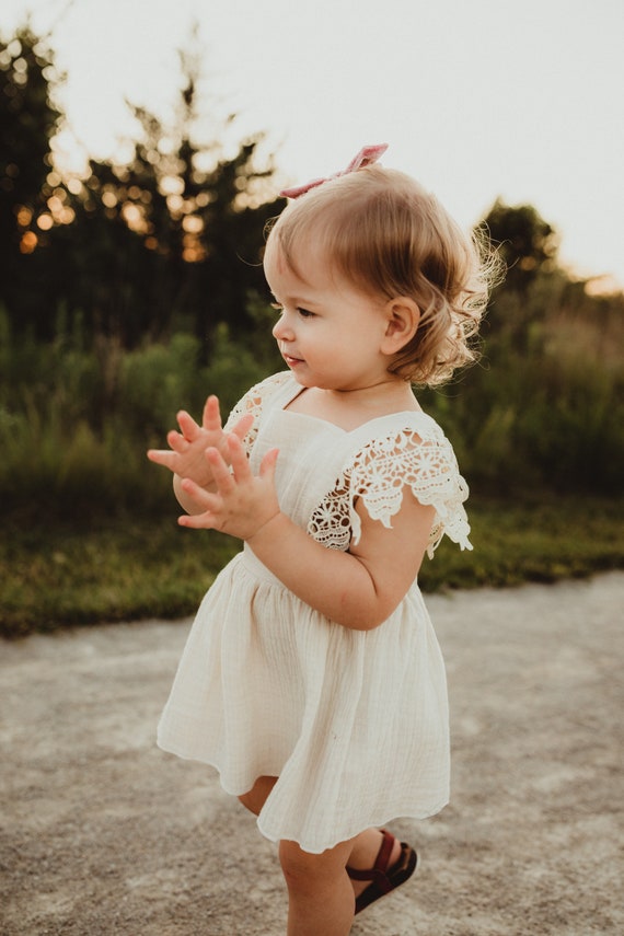 Boho Lace Flower Girl Dresses Baby Gift Linen Girls Dresses