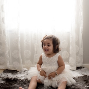 White Lace Infant Flower Girl Dress, Romantic Tulle Wedding Gown for Baby Girl, Boho Chic Blessing Day Outfit image 11