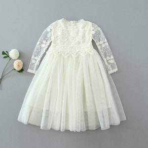 Boho Lace Flower Girl Dress, Rustic Ivory Tulle Wedding Dress, Bohemian Lace Dress, Boho Christening Gown, Baptism Dress