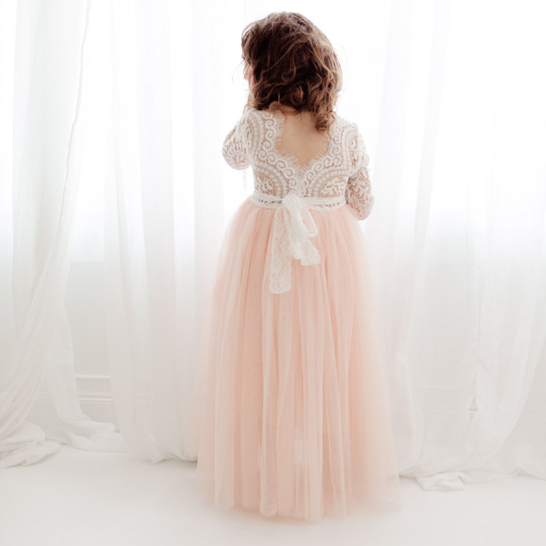 La Boheme - Lace Boho Dress, Flower Girl Dress - Light Pink main image 1