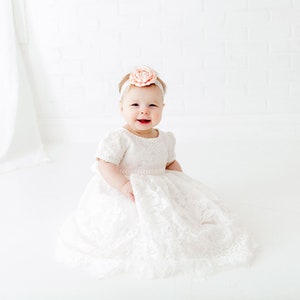 Eve White Lace Christening Gown, Infant Baptism Dress, Unique Baby Boho Dress, Flower Girl image 5
