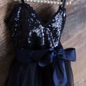 Navy Blue Tulle Flower Girl Dress, Fairy Princess Birthday Dress, Winter Sequin Wedding Dress