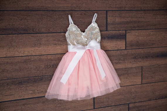 pink and silver flower girl dress