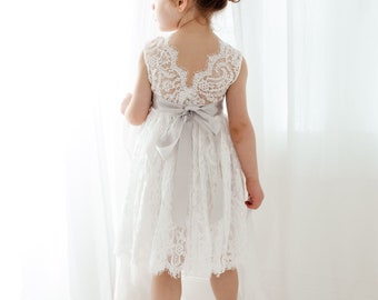 Bohemian White Flower Girl Dress, Rustic Lace Wedding Dress, Will You Be My Flower Girl Proposal, Boho Dresses