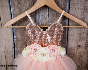 Flower Girl Dress Gold, Sequin Flower Girl Dress Pink Blush, Baby, Girls,  Long Tulle Tutu Skirt, Sleeveless Style - Etsy