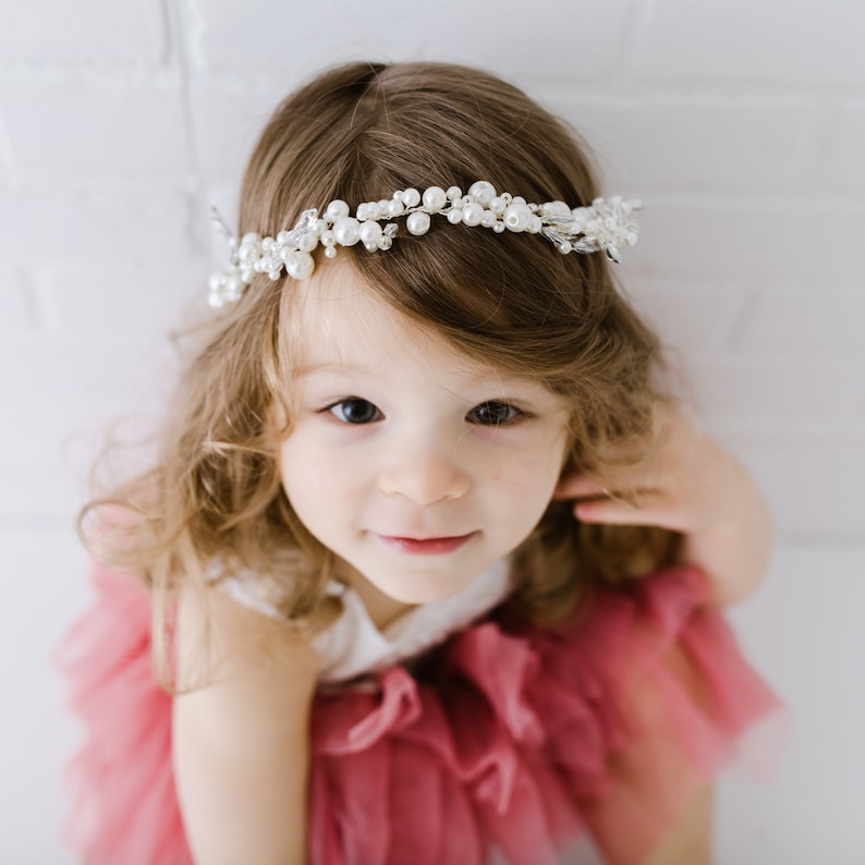 Kelly Pearl Wedding Headband, Flower Halo, Floral Turban, Toddler Bohemian Bridal Hairpiece image 5