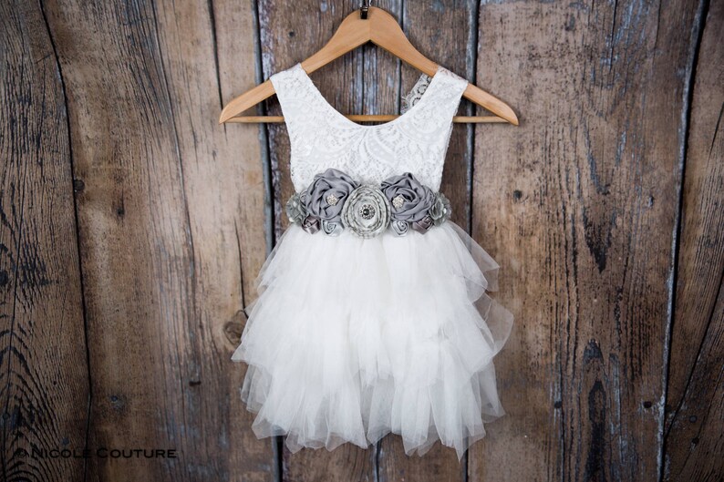 White Tulle Flower Girl Dress, Lace Wedding Gown, Princess Tutu Dress, Romantic Boho Chic, First Communion, Proposal, Birthday image 5