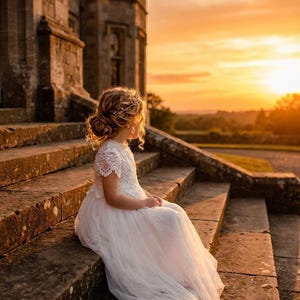 Boho White Sienna Flower Girl Dress, Romantic Lace Tulle Dress for Girls, Bohemian Junior Bridesmaid Dress, Rustic Wedding Outfit image 2